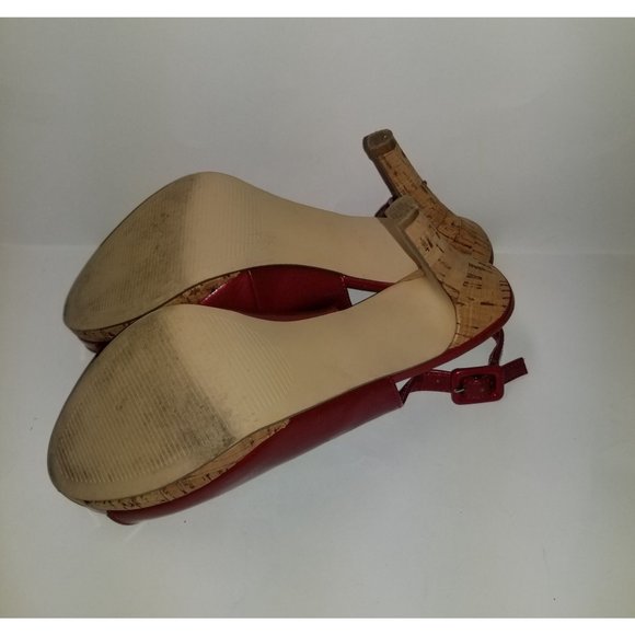 Elle Estella Red Slingback Open Toe Size 7 1/2 Heels and platform in cork - Picture 8 of 10